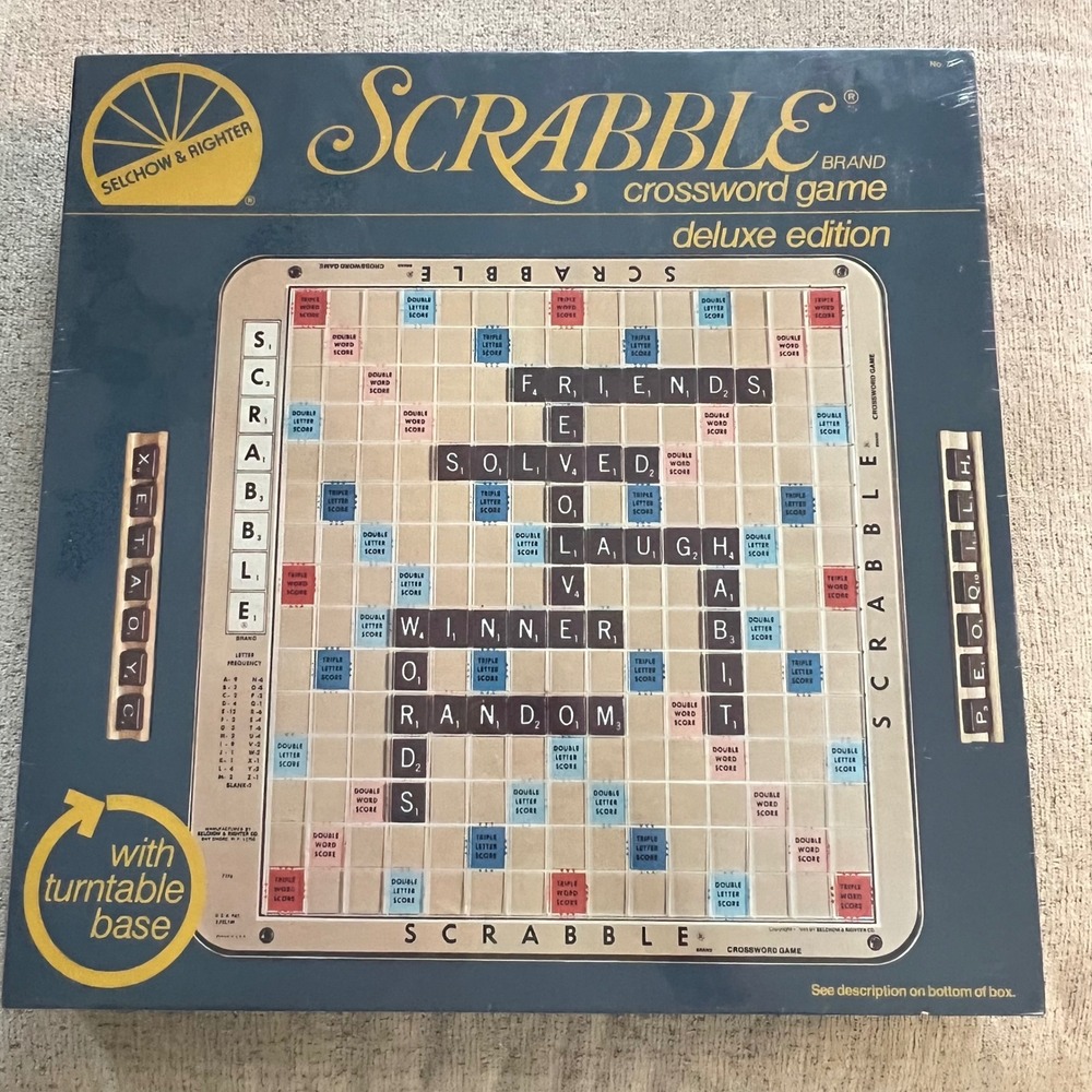Vintage 1982 Scrabble Deluxe Edition Board Game Turntable Wood Tiles Sealed No71
